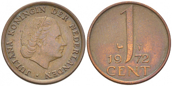 Нидерланды 1 цент 1972 Юлиана (1948-1980) КМ 180 бронза 3457-1037