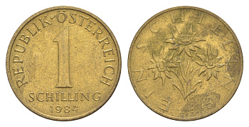 Австрия 1 шиллинг 1984 KM 2886 алюминиевая бронза UNC 4561-1142