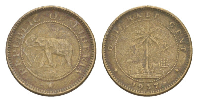 Либерия 1/2 цента 1937 KM 10 латунь 4614-945