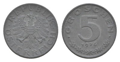 Австрия 5 грошей 1976 KM 2875 цинк 4567-828