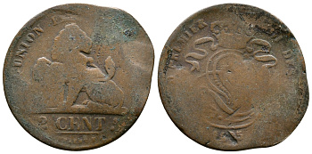 БЕЛЬГИЯ 2 САНТИМА ND KM 4.2 медь 4379-657