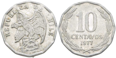 Чили 10 сентаво 1977 KM 205a алюминий 4402-357