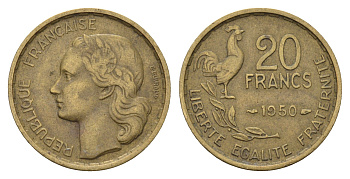 Франция 20 франков 1950 KM 917 алюминиевая бронза 4629-956