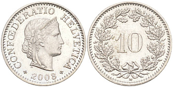 ШВЕЙЦАРИЯ 10 РАППЕНОВ 2003 В KM 27 медно-никель 55-552