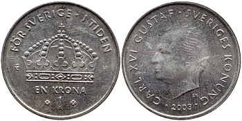 Швеция 1 крона 2003 Карл XVI Густав (1973- ) KM 894 медно-никель 3999-321
