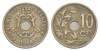 Бельгия 10 сантимов 1906 Belgique, Леопольд I (1865-1909) KM 52 медно-никель 4615-964
