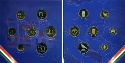 Венгрия государственный набор из 8 монет 2004 вступление Венгрии в Евросоюз, официальный выпуск, в оригинальном картонном буклете, тираж 7000 экз.    PROOF  00-000-00