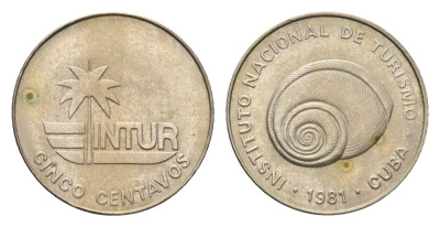 Куба 5 сентаво 1981 туристические деньги, INTUR KM 411 медно-никель UNC 4668-834