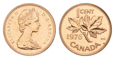 Канада 1 цент 1976 Елизавета II (1952-2022), кленовый лист KM 59.1 бронза PROOF-LIKE (BU) 4630-923
