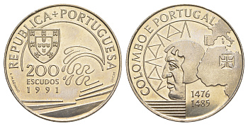 Португалия 200 эскудо 1991 Христофор Колумб в Португалии KM 658 медно-никель UNC 1101-5-32