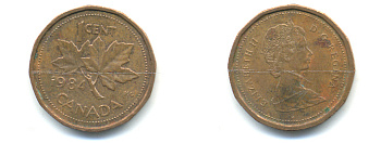 КАНАДА 1 ЦЕНТ 1984 ЕЛИЗАВЕТА II, КЛЕНОВЫЙ ЛИСТ KM 132 бронза 177-1415