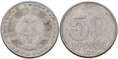 ГДР 50 пфеннигов 1968 A KM 12.2 алюминий 113-337