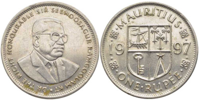 Маврикий 1 рупия 1997 Сивусагур Рамгулам KM 55 медно-никель 117-151