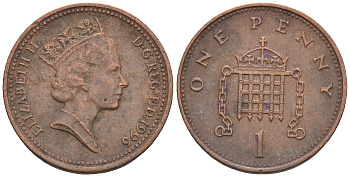 Великобритания 1 пенни 1996 Елизавета II (1952-2022) KM 935a, Spink 4391 (B4) сталь плакированная медью 4609-535