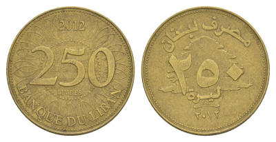 Ливан 250 ливров 2012 KM 36 медь алюминий цинк 4650-522