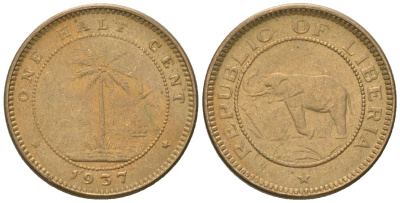 Либерия 1/2 цента 1937 KM 10 латунь aUNC 4588-1051