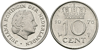 Нидерланды 10 центов 1976 Юлиана (1948-1980) КМ 182 никель 96-424
