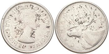 Канада 25 центов 1961 KM 52 серебро 4156-1124