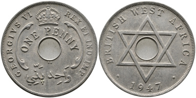 Британская Западная Африка 1 пенни 1947 Георг VI (1937-1952) KM 19 медно-никель 1523-625