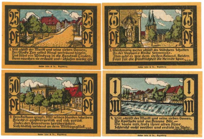 КАЛЬБЕ 25 50 75 ПФЕННИГОВ 1 МАРКА ВИДЫ бумага	UNC (пресс) 70-213