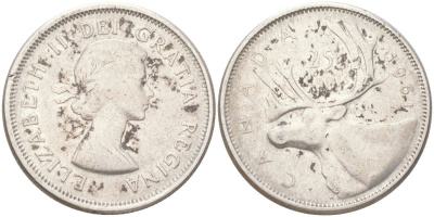 Канада 25 центов 1961 KM 52 серебро 4156-1124