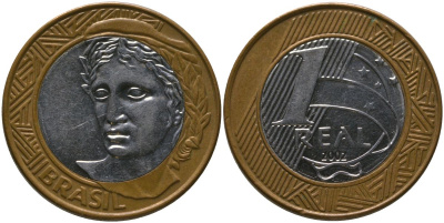 Бразилия 1 реал 2002 KM 652a, Schon 160a биметалл 4523-332