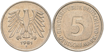 ФРГ 5 марок 1981 F KM 140.1 медно-никель 4557-731