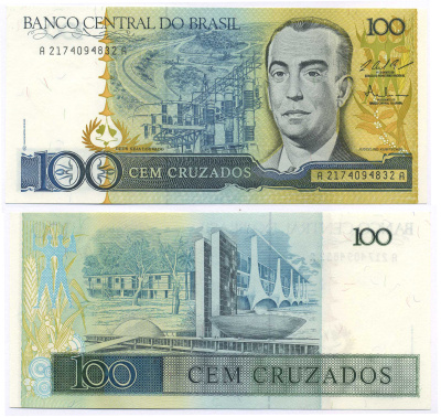БРАЗИЛИЯ 100 КРУЗАДО 1987 ПОДПИСЬ 25, ЖУСЕЛИНУ КУБИЧЕК Pick 211c бумага UNC (ПРЕСС) 7148-3-3-1
