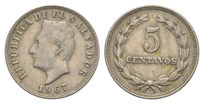 Сальвадор 5 сентаво 1967 KM 134 медно-никель 4620-142