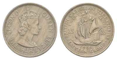 Восточные Карибские острова (Карибы) 25 центов 1964 KM 6 медно-никель 4514-1217