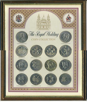 Великобритания и содружества набор из 14 монет 1981 королевская свадьба принца Чарльза и леди Дианы, остров Мэн, Тристан Да Кунья, Гернси, Гибралтар, Вермудские очтрова, Тувалу, Джерси, Маврикий, Фолклендские острова, острова Вознесения, острова святой Ел