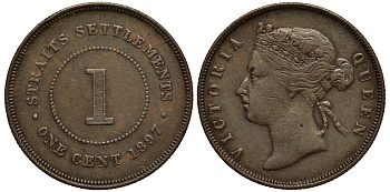 Стрейтс-Сетлментс 1 цент 1897 Виктория (1837-1901) KM 16 бронза 4380-736