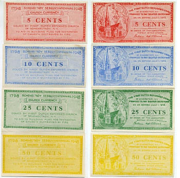 США, первая немецкая реформистская церковь 5, 10, 25, 50 центов 1948 частный выпуск   бумага  UNC (пресс) 7207-39-2-1