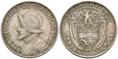 Панама 1/10 бальбоа 1966 KM 10 медь плакированная медно-никелем 4596-466