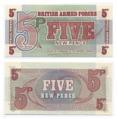 АНГЛИЯ 5 ПЕНСОВ 1972 ДЛЯ ВООРУЖЕННЫХ СИЛ, СЕРИЯ 6 Pick M44 бумага UNC (ПРЕСС) 8588-79-3-1