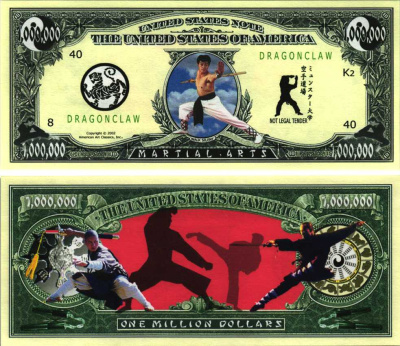 США 1000000 ДОЛЛАРОВ 2002 СУВЕНИРНАЯ БАНКНОТА, СПОРТИВНАЯ СЕРИЯ, КАРАТЭ, DRAGONCLAW бумага UNC (ПРЕСС) 7198-37-4-2