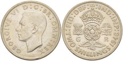 Великобритания 2 шиллинга (флорин) 1948 Георг VI (1936-1952) KM 865, Spink 4102 медно-никель 4403-646