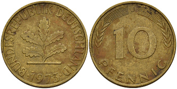 ФРГ 10 пфеннигов 1973 J J. 383, KM 108 сталь плакированная латунью    4603-421