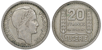 Алжир, Французский 20 франков 1949  KM 91 медно-никель 4606-421