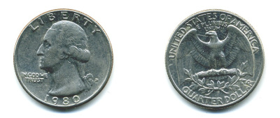 США 25 центов (квотер) 1980 Вашингтон KM А164а медь плакированная медно-никелем 37-1142