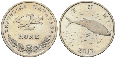 Хорватия 2 куна 2013 тунец KM 10 медь цинк никель BU 4571-453