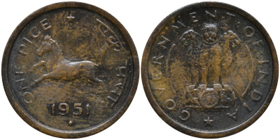 Индия 1 пайс 1951 лошадь KM 1 бронза 4577-1237