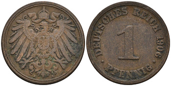 Германия 1 пфенниг 1906 A KM 10, J. 10 медь 4567-1232