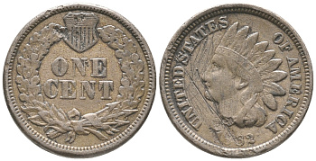 США 1 ЦЕНТ 1862 ИНДЕЕЦ, INDIAN HEAD медно-никель 100-1018