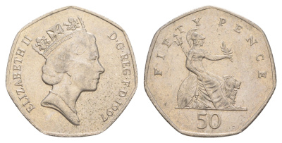 Великобритания 50 пенсов 1997 Елизавета II (1952-2022) KM 940.2, Spink 4351 (H7) медно-никель 4638-752