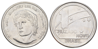 Бразилия 1 новый крузадо 1989 100 лет Республике KM 615 нержавеющая сталь UNC 4667-722