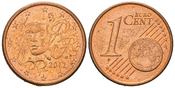 Франция 1 евроцент 2012 KM 1282 сталь плакированная медью aUNC 4618-838
