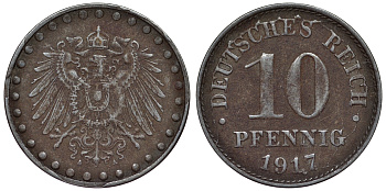 Германия 10 пфеннигов 1917 A KM 20, J. 298 железо 4119-213