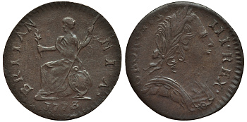 АНГЛИЯ 1 ФАРТИНГ 1773 ГЕОРГ III Spink 3775 медь 1523-1032