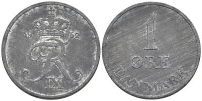 ДАНИЯ 1 ЭРЕ 1952 N; S, ФРЕДЕРИК IX (1947-1972) KM 839.1 цинк 4387-249